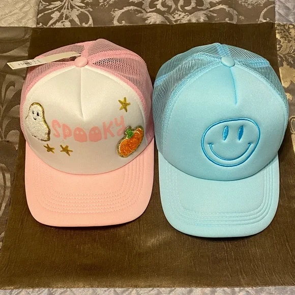 Spooky and Smiley Cap Set - Pink and Blue - Picture 1 of 1